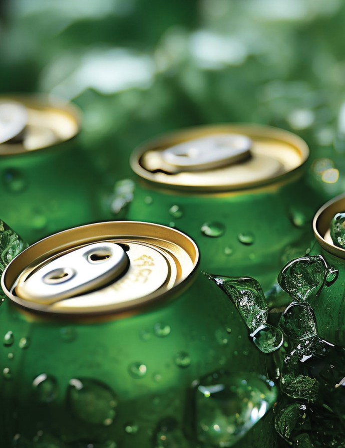 Freezer Vertical de Frost Modelo F402, latas verdes con hielo.